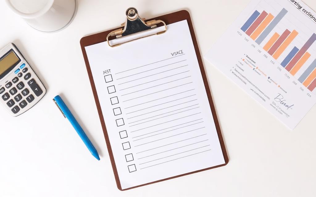 A monthly compliance checklist on a clipboard with reports