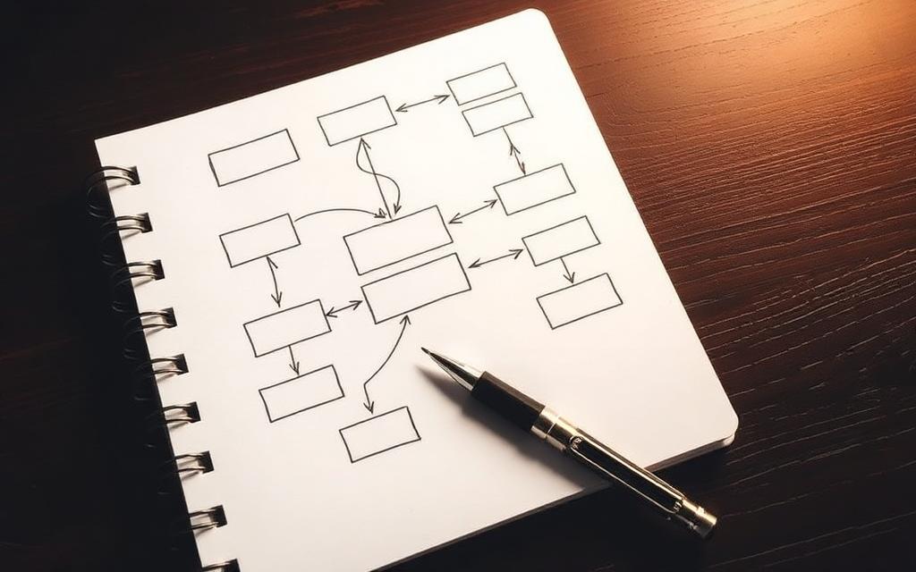 A notebook with a business registration flowchart