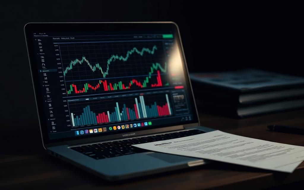 Financial reports on a laptop beside a printed tax notice